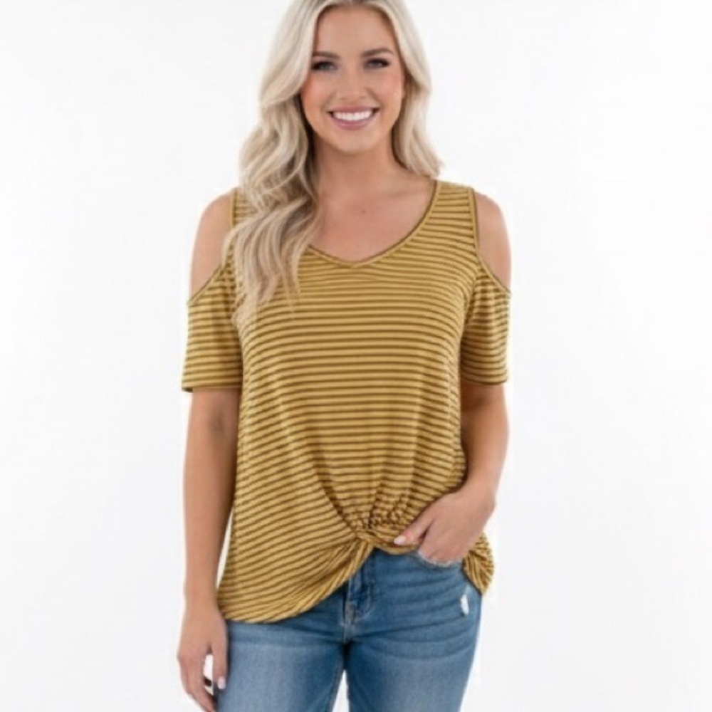 Lime n Chili mustard color striped top size medium